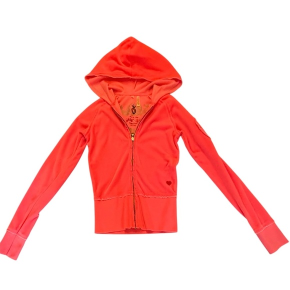 TWISTED HEART Jackets & Blazers - Twisted Heart Pink/Coral Y2K Vintage Velour Zip Front Hoodie Size XS MSRP $198